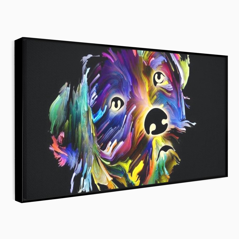 Leinwand Premium Canvas Wandkunst, LuxCanva® M1257, Pop Puppy, Abstrakt, Modern, Malerei, Pop Art, Neon, Welpe, Digital, Tier, Dekor, Chip, Büro, Wohnen, Wohnzimmer, Kinderzimmer