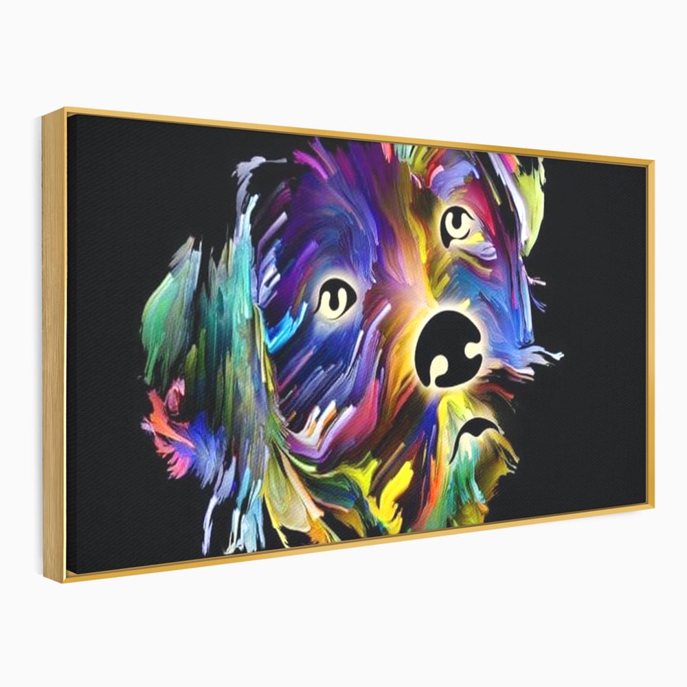 Leinwand Premium Canvas Wandkunst, LuxCanva® M1257, Pop Puppy, Abstrakt, Modern, Malerei, Pop Art, Neon, Welpe, Digital, Tier, Dekor, Chip, Büro, Wohnen, Wohnzimmer, Kinderzimmer