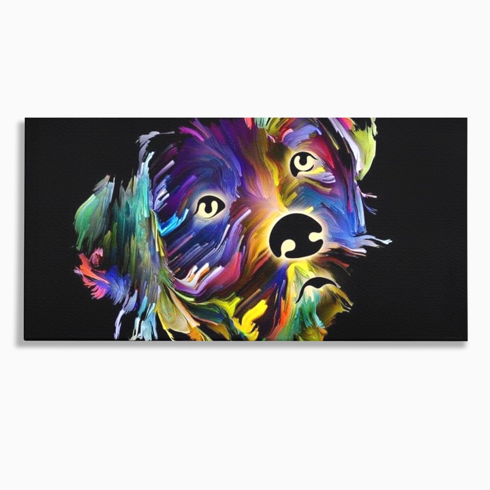 Leinwand Premium Canvas Wandkunst, LuxCanva® M1257, Pop Puppy, Abstrakt, Modern, Malerei, Pop Art, Neon, Welpe, Digital, Tier, Dekor, Chip, Büro, Wohnen, Wohnzimmer, Kinderzimmer