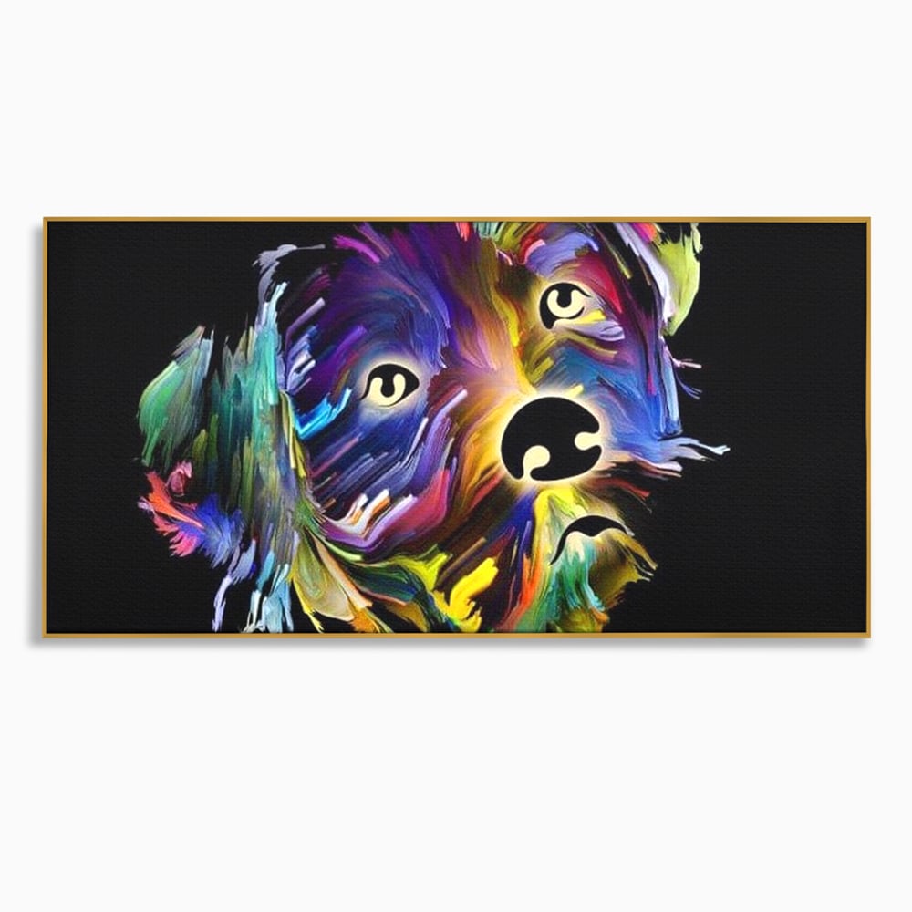 Leinwand Premium Canvas Wandkunst, LuxCanva® M1257, Pop Puppy, Abstrakt, Modern, Malerei, Pop Art, Neon, Welpe, Digital, Tier, Dekor, Chip, Büro, Wohnen, Wohnzimmer, Kinderzimmer