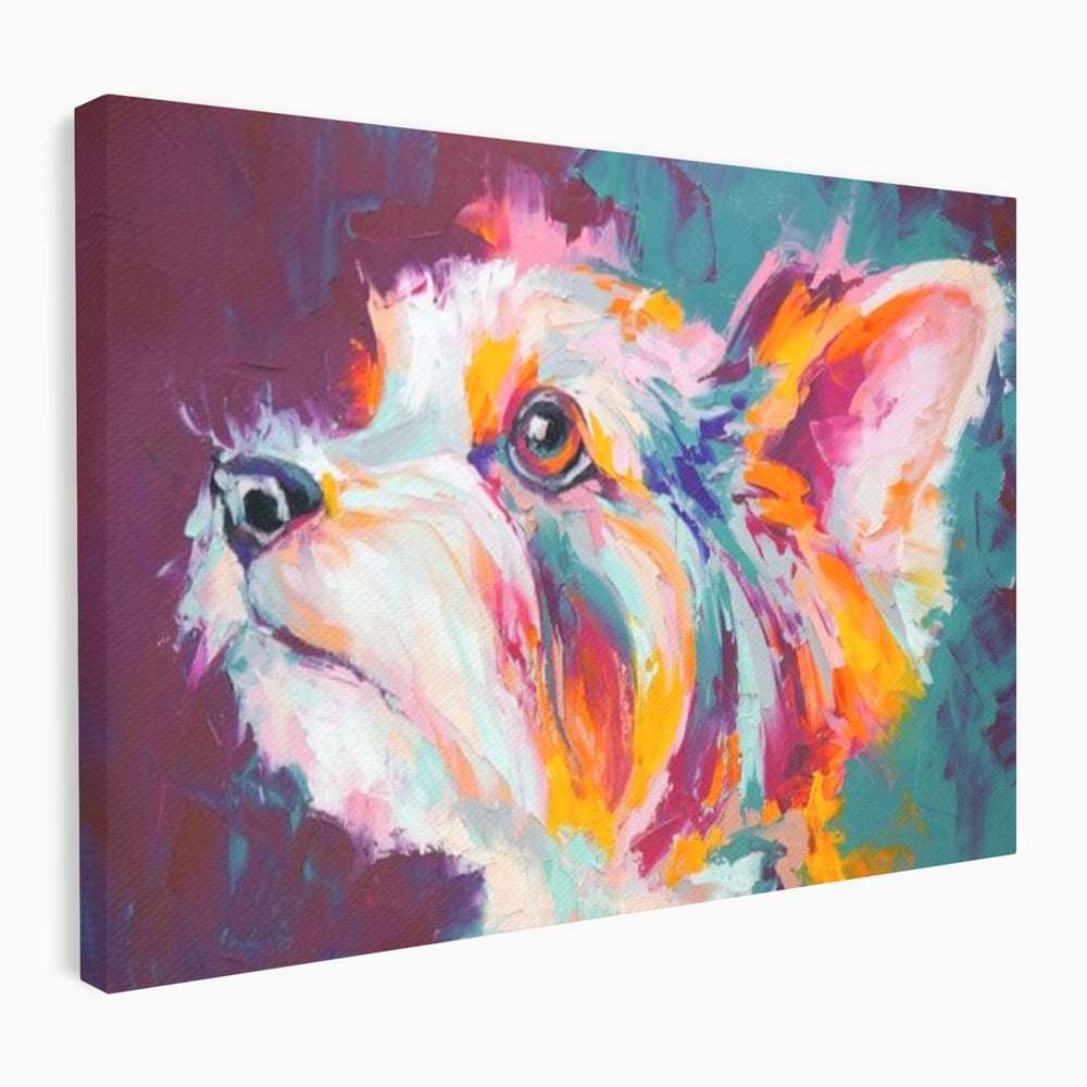 Leinwand Premium Canvas Wandkunst, LuxCanva® M1258, Soul Jucaus, Welpe, Yorkshire, Pastell, Kunst, Abstrakt, Modern, Portrait, Profil, Mehrfarbig, Malerei, Büro, Wohnen, Kinderzimmer