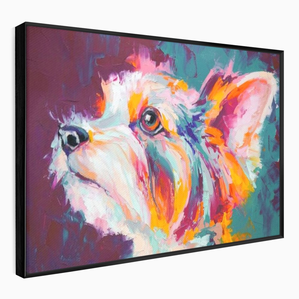 Leinwand Premium Canvas Wandkunst, LuxCanva® M1258, Soul Jucaus, Welpe, Yorkshire, Pastell, Kunst, Abstrakt, Modern, Portrait, Profil, Mehrfarbig, Malerei, Büro, Wohnen, Kinderzimmer