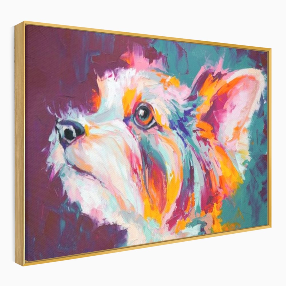 Leinwand Premium Canvas Wandkunst, LuxCanva® M1258, Soul Jucaus, Welpe, Yorkshire, Pastell, Kunst, Abstrakt, Modern, Portrait, Profil, Mehrfarbig, Malerei, Büro, Wohnen, Kinderzimmer