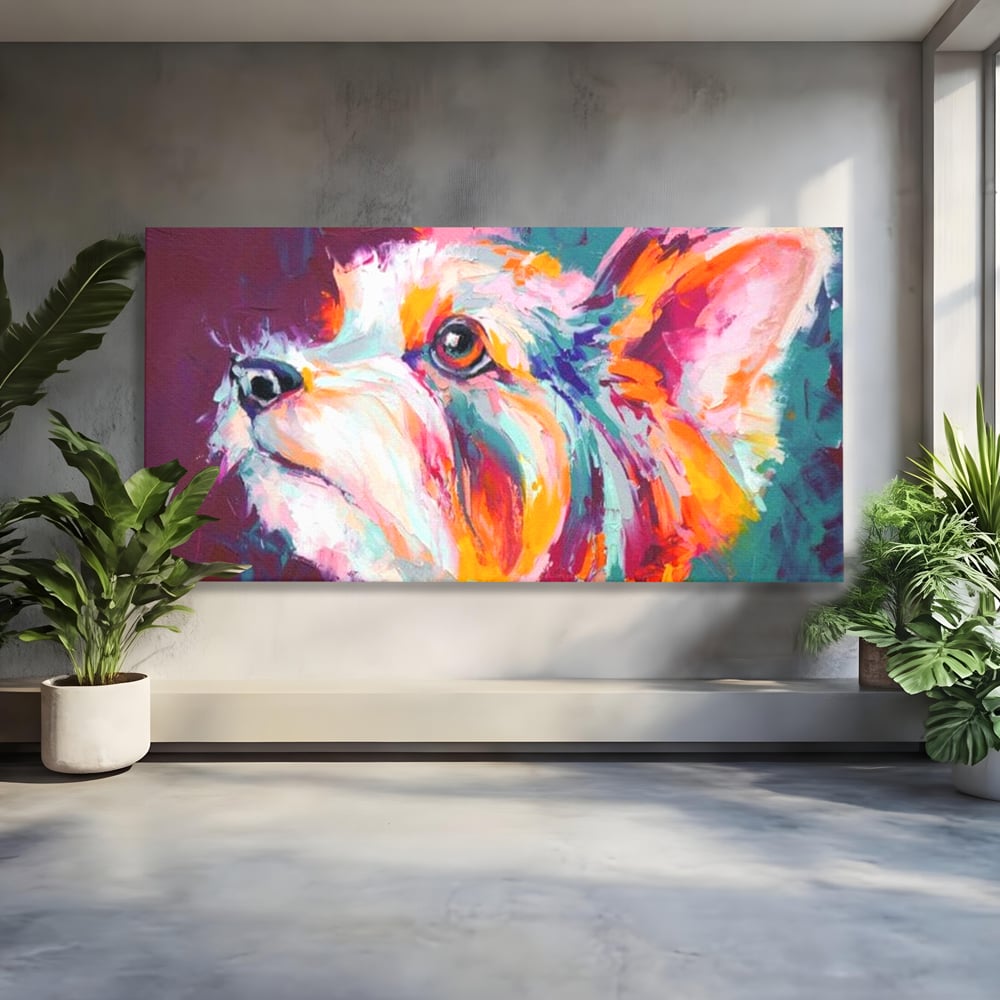 Leinwand Premium Canvas Wandkunst, LuxCanva® M1258, Soul Jucaus, Welpe, Yorkshire, Pastell, Kunst, Abstrakt, Modern, Portrait, Profil, Mehrfarbig, Malerei, Büro, Wohnen, Kinderzimmer