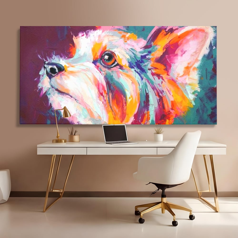 Leinwand Premium Canvas Wandkunst, LuxCanva® M1258, Soul Jucaus, Welpe, Yorkshire, Pastell, Kunst, Abstrakt, Modern, Portrait, Profil, Mehrfarbig, Malerei, Büro, Wohnen, Kinderzimmer