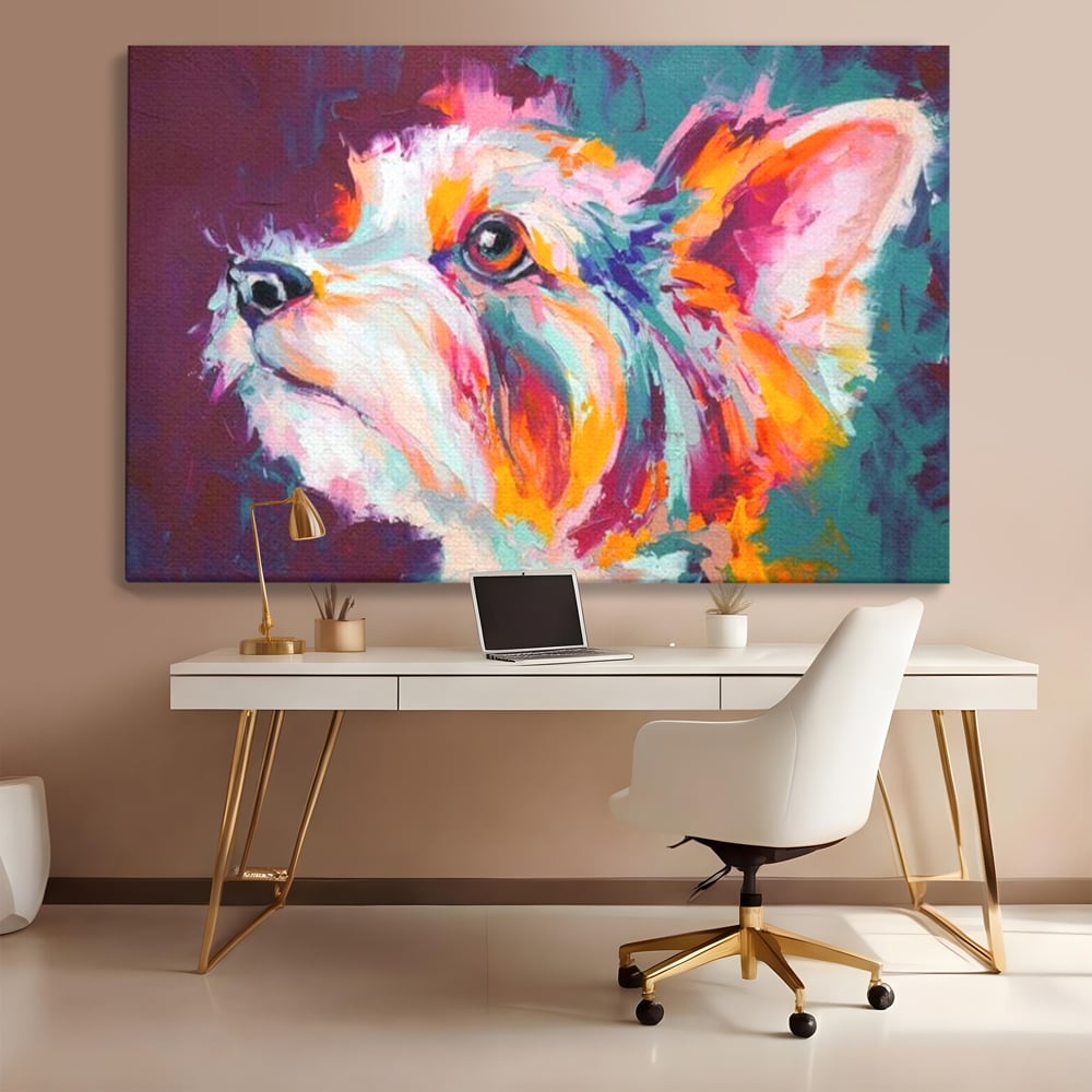 Leinwand Premium Canvas Wandkunst, LuxCanva® M1258, Soul Jucaus, Welpe, Yorkshire, Pastell, Kunst, Abstrakt, Modern, Portrait, Profil, Mehrfarbig, Malerei, Büro, Wohnen, Kinderzimmer