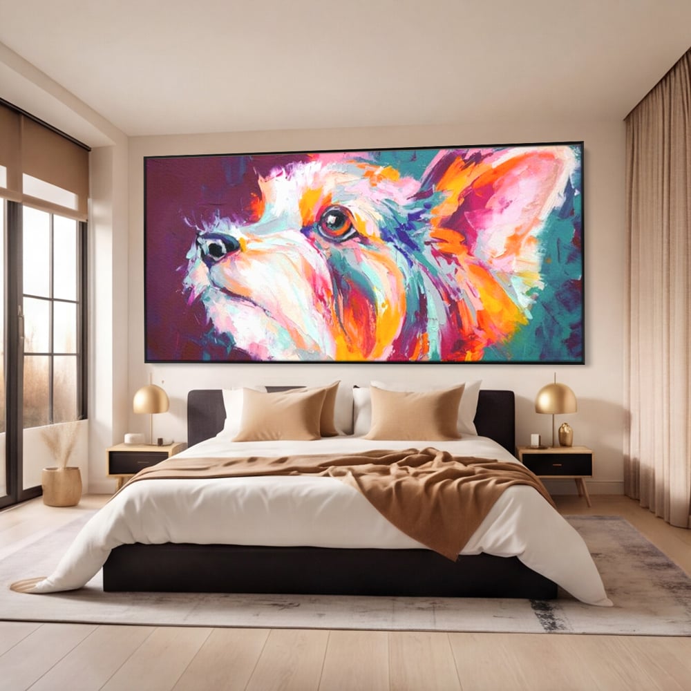 Leinwand Premium Canvas Wandkunst, LuxCanva® M1258, Soul Jucaus, Welpe, Yorkshire, Pastell, Kunst, Abstrakt, Modern, Portrait, Profil, Mehrfarbig, Malerei, Büro, Wohnen, Kinderzimmer