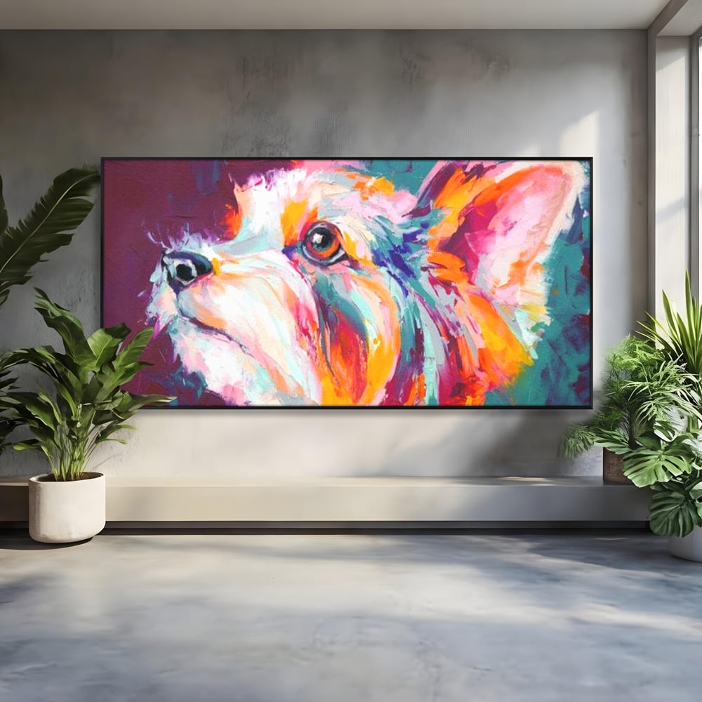 Leinwand Premium Canvas Wandkunst, LuxCanva® M1258, Soul Jucaus, Welpe, Yorkshire, Pastell, Kunst, Abstrakt, Modern, Portrait, Profil, Mehrfarbig, Malerei, Büro, Wohnen, Kinderzimmer