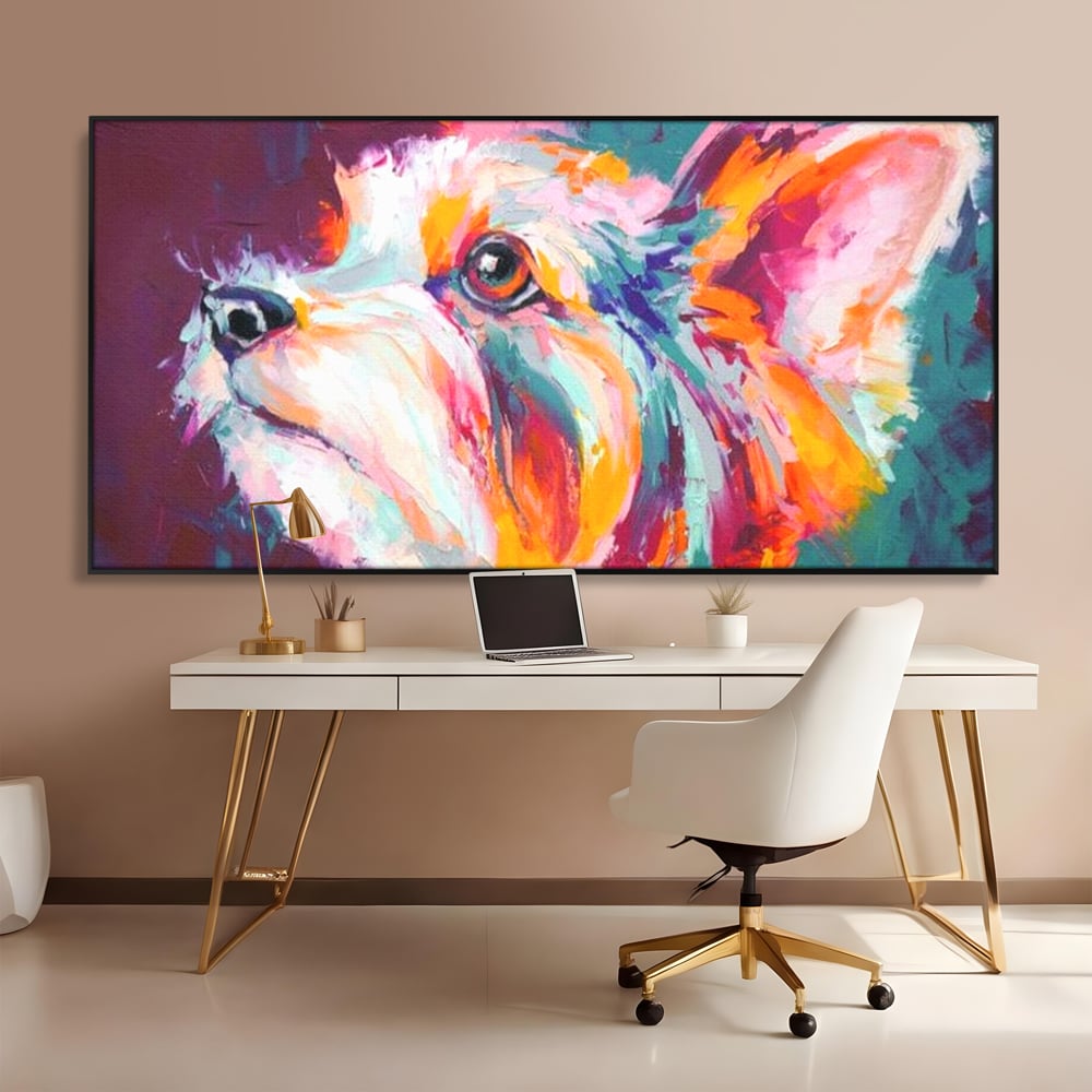 Leinwand Premium Canvas Wandkunst, LuxCanva® M1258, Soul Jucaus, Welpe, Yorkshire, Pastell, Kunst, Abstrakt, Modern, Portrait, Profil, Mehrfarbig, Malerei, Büro, Wohnen, Kinderzimmer