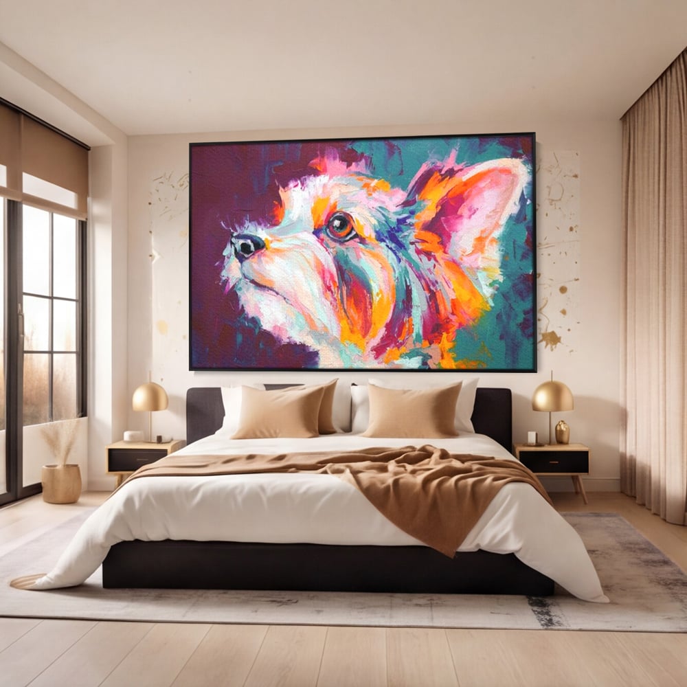 Leinwand Premium Canvas Wandkunst, LuxCanva® M1258, Soul Jucaus, Welpe, Yorkshire, Pastell, Kunst, Abstrakt, Modern, Portrait, Profil, Mehrfarbig, Malerei, Büro, Wohnen, Kinderzimmer