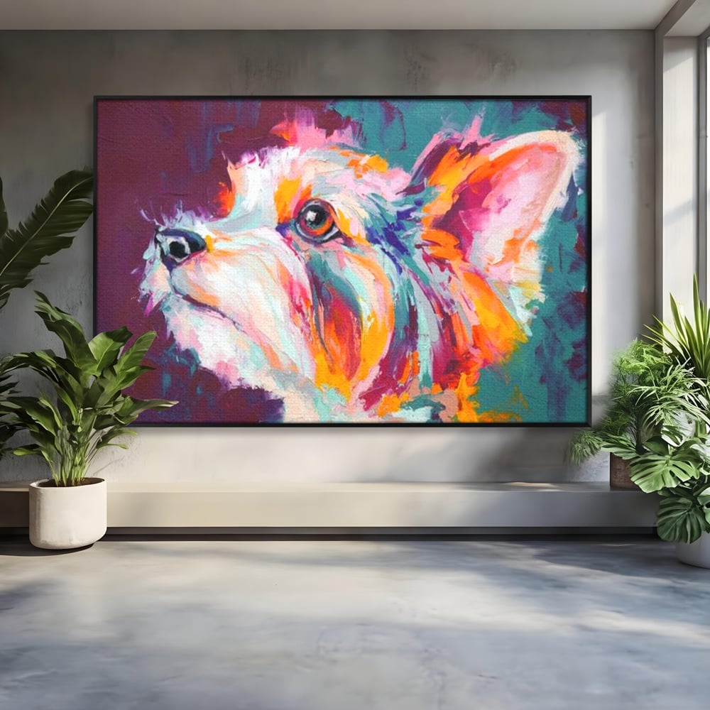 Leinwand Premium Canvas Wandkunst, LuxCanva® M1258, Soul Jucaus, Welpe, Yorkshire, Pastell, Kunst, Abstrakt, Modern, Portrait, Profil, Mehrfarbig, Malerei, Büro, Wohnen, Kinderzimmer