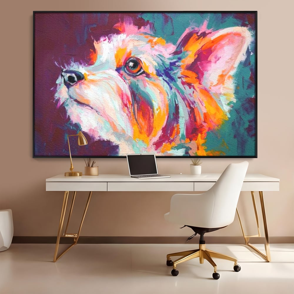 Leinwand Premium Canvas Wandkunst, LuxCanva® M1258, Soul Jucaus, Welpe, Yorkshire, Pastell, Kunst, Abstrakt, Modern, Portrait, Profil, Mehrfarbig, Malerei, Büro, Wohnen, Kinderzimmer