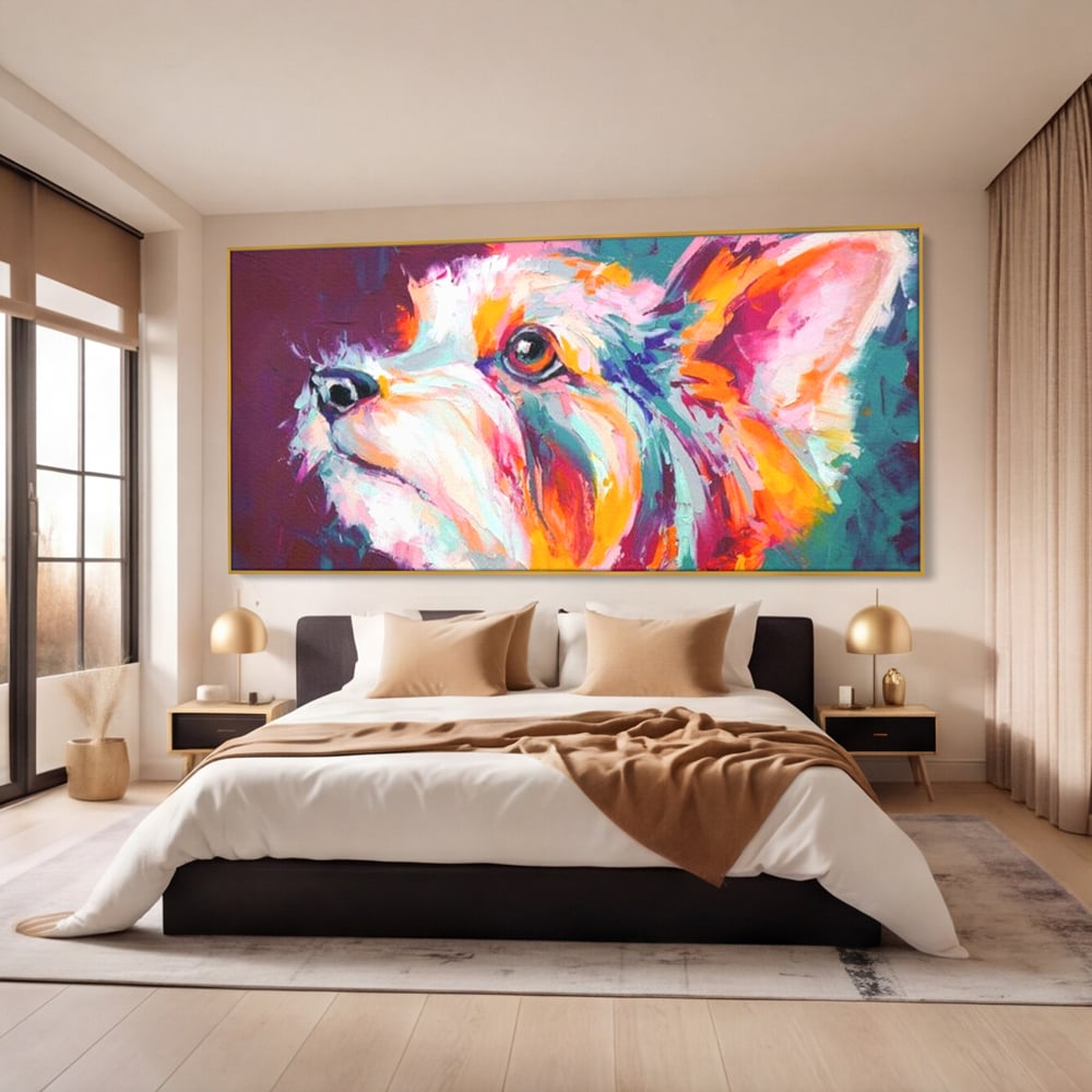Leinwand Premium Canvas Wandkunst, LuxCanva® M1258, Soul Jucaus, Welpe, Yorkshire, Pastell, Kunst, Abstrakt, Modern, Portrait, Profil, Mehrfarbig, Malerei, Büro, Wohnen, Kinderzimmer