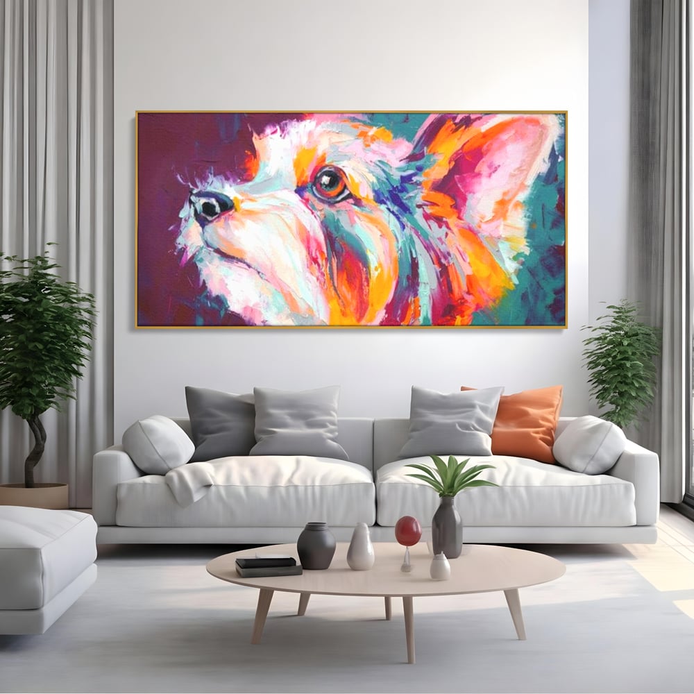 Leinwand Premium Canvas Wandkunst, LuxCanva® M1258, Soul Jucaus, Welpe, Yorkshire, Pastell, Kunst, Abstrakt, Modern, Portrait, Profil, Mehrfarbig, Malerei, Büro, Wohnen, Kinderzimmer