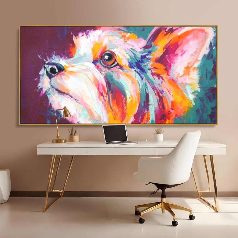 Leinwand Premium Canvas Wandkunst, LuxCanva® M1258, Soul Jucaus, Welpe, Yorkshire, Pastell, Kunst, Abstrakt, Modern, Portrait, Profil, Mehrfarbig, Malerei, Büro, Wohnen, Kinderzimmer