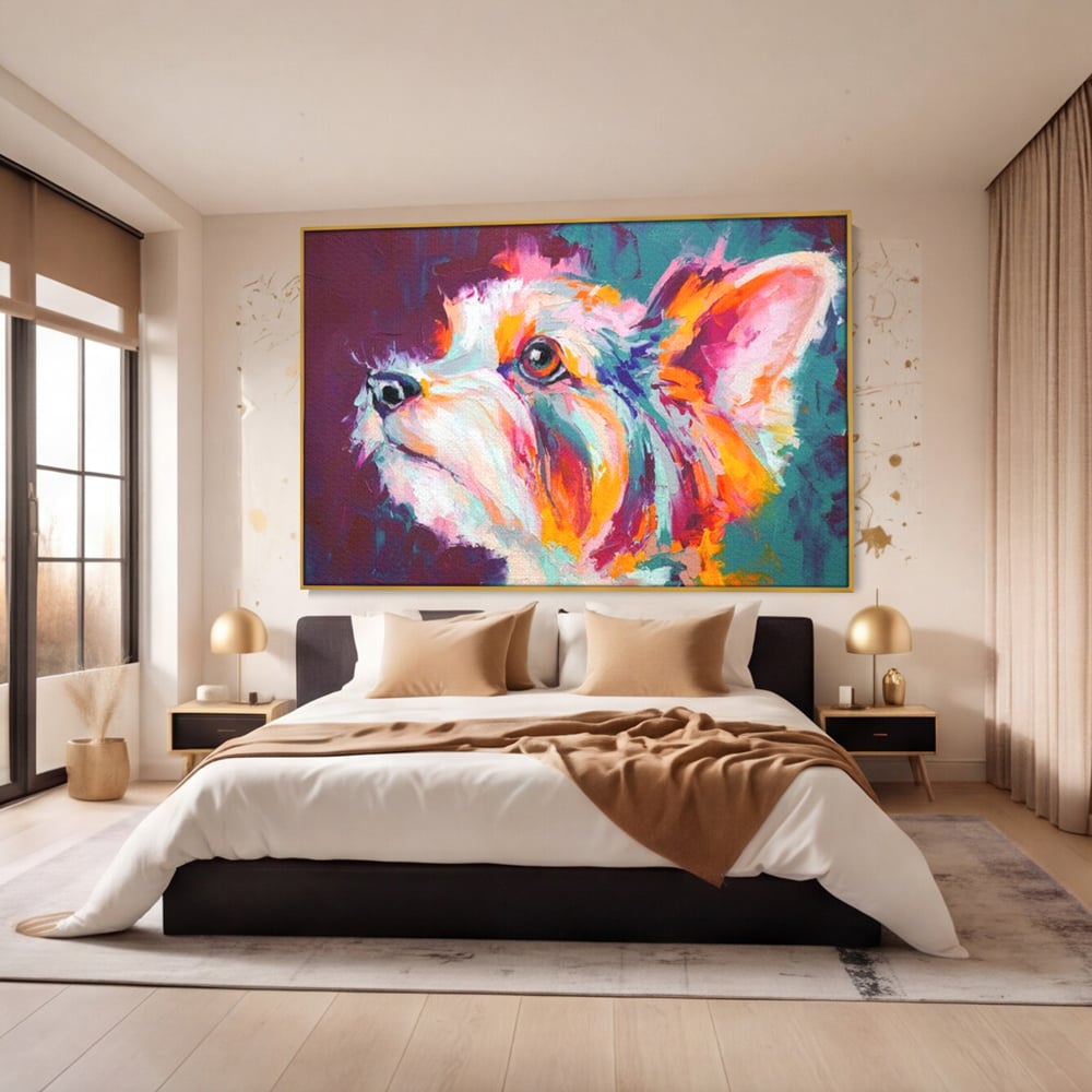 Leinwand Premium Canvas Wandkunst, LuxCanva® M1258, Soul Jucaus, Welpe, Yorkshire, Pastell, Kunst, Abstrakt, Modern, Portrait, Profil, Mehrfarbig, Malerei, Büro, Wohnen, Kinderzimmer