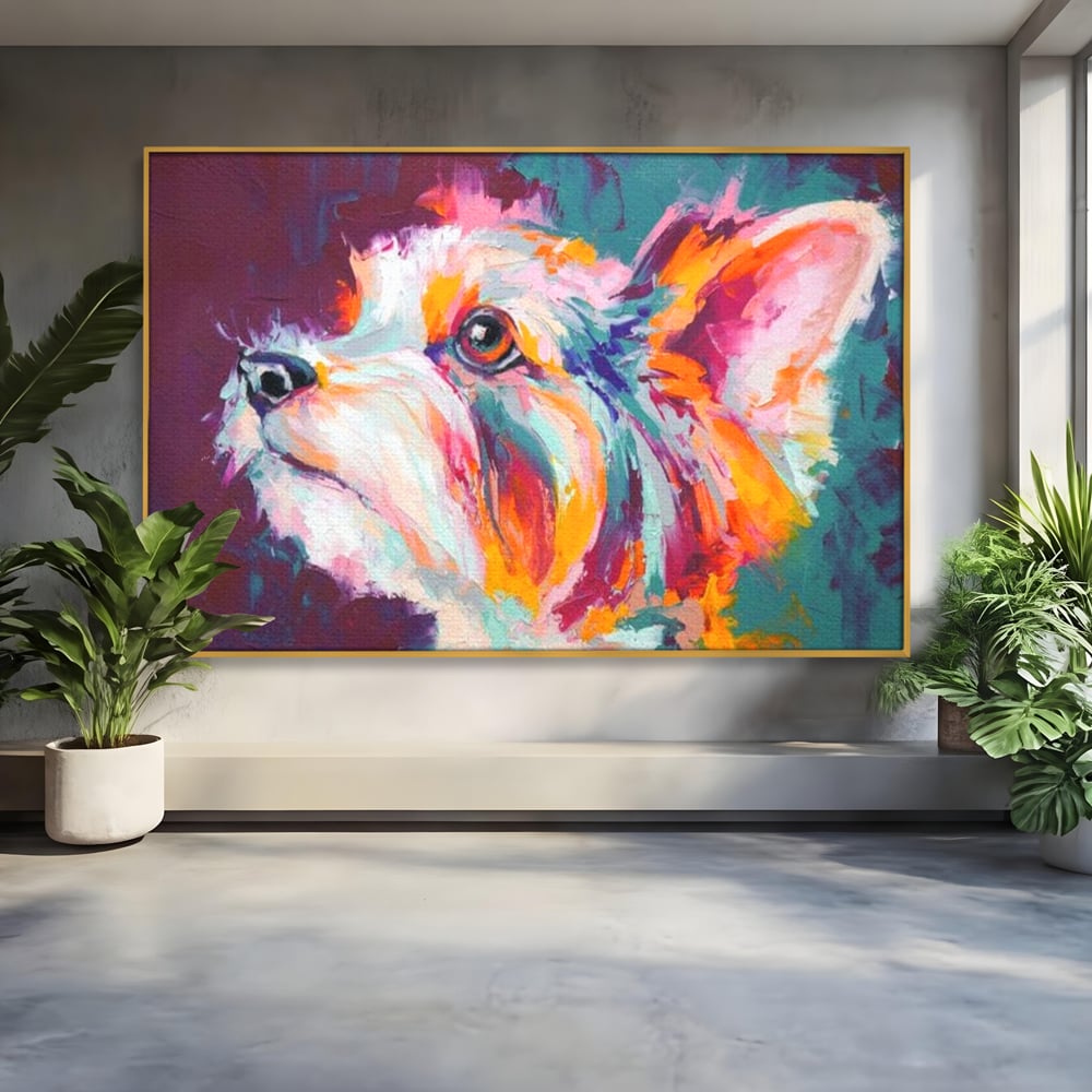 Leinwand Premium Canvas Wandkunst, LuxCanva® M1258, Soul Jucaus, Welpe, Yorkshire, Pastell, Kunst, Abstrakt, Modern, Portrait, Profil, Mehrfarbig, Malerei, Büro, Wohnen, Kinderzimmer
