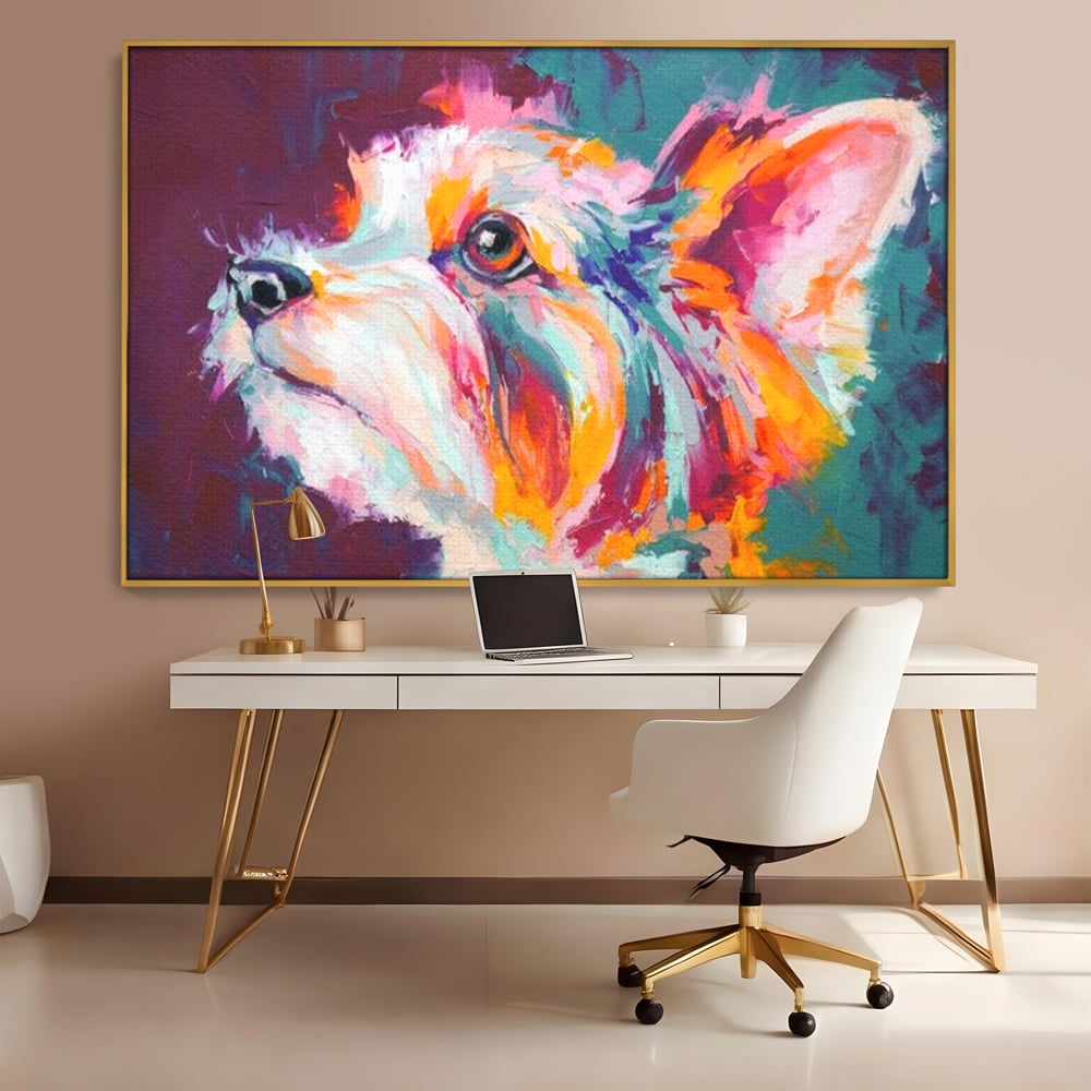Leinwand Premium Canvas Wandkunst, LuxCanva® M1258, Soul Jucaus, Welpe, Yorkshire, Pastell, Kunst, Abstrakt, Modern, Portrait, Profil, Mehrfarbig, Malerei, Büro, Wohnen, Kinderzimmer