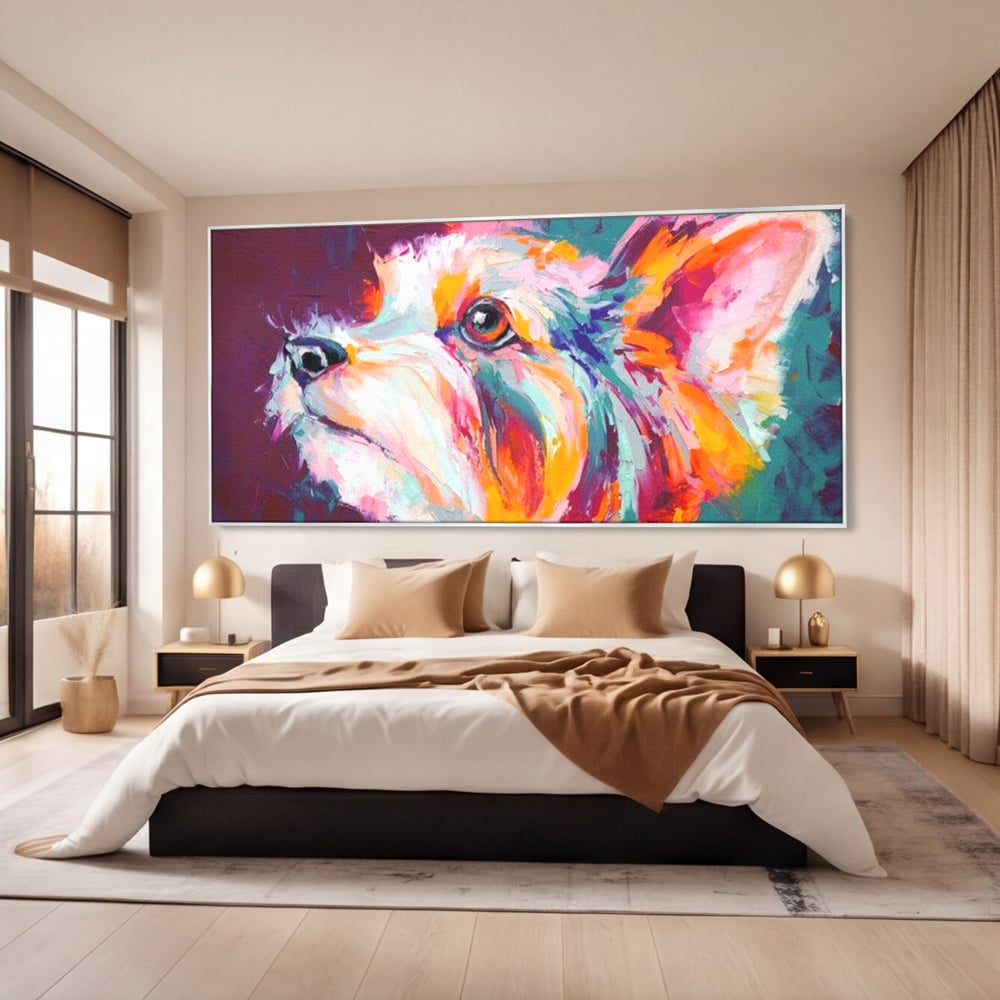 Leinwand Premium Canvas Wandkunst, LuxCanva® M1258, Soul Jucaus, Welpe, Yorkshire, Pastell, Kunst, Abstrakt, Modern, Portrait, Profil, Mehrfarbig, Malerei, Büro, Wohnen, Kinderzimmer