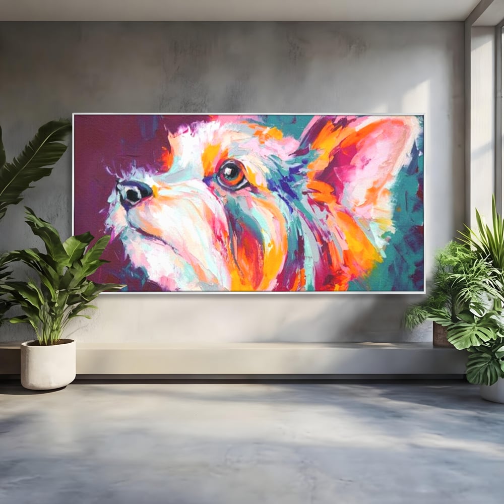 Leinwand Premium Canvas Wandkunst, LuxCanva® M1258, Soul Jucaus, Welpe, Yorkshire, Pastell, Kunst, Abstrakt, Modern, Portrait, Profil, Mehrfarbig, Malerei, Büro, Wohnen, Kinderzimmer