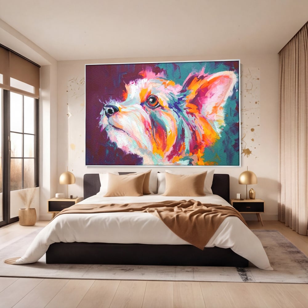 Leinwand Premium Canvas Wandkunst, LuxCanva® M1258, Soul Jucaus, Welpe, Yorkshire, Pastell, Kunst, Abstrakt, Modern, Portrait, Profil, Mehrfarbig, Malerei, Büro, Wohnen, Kinderzimmer