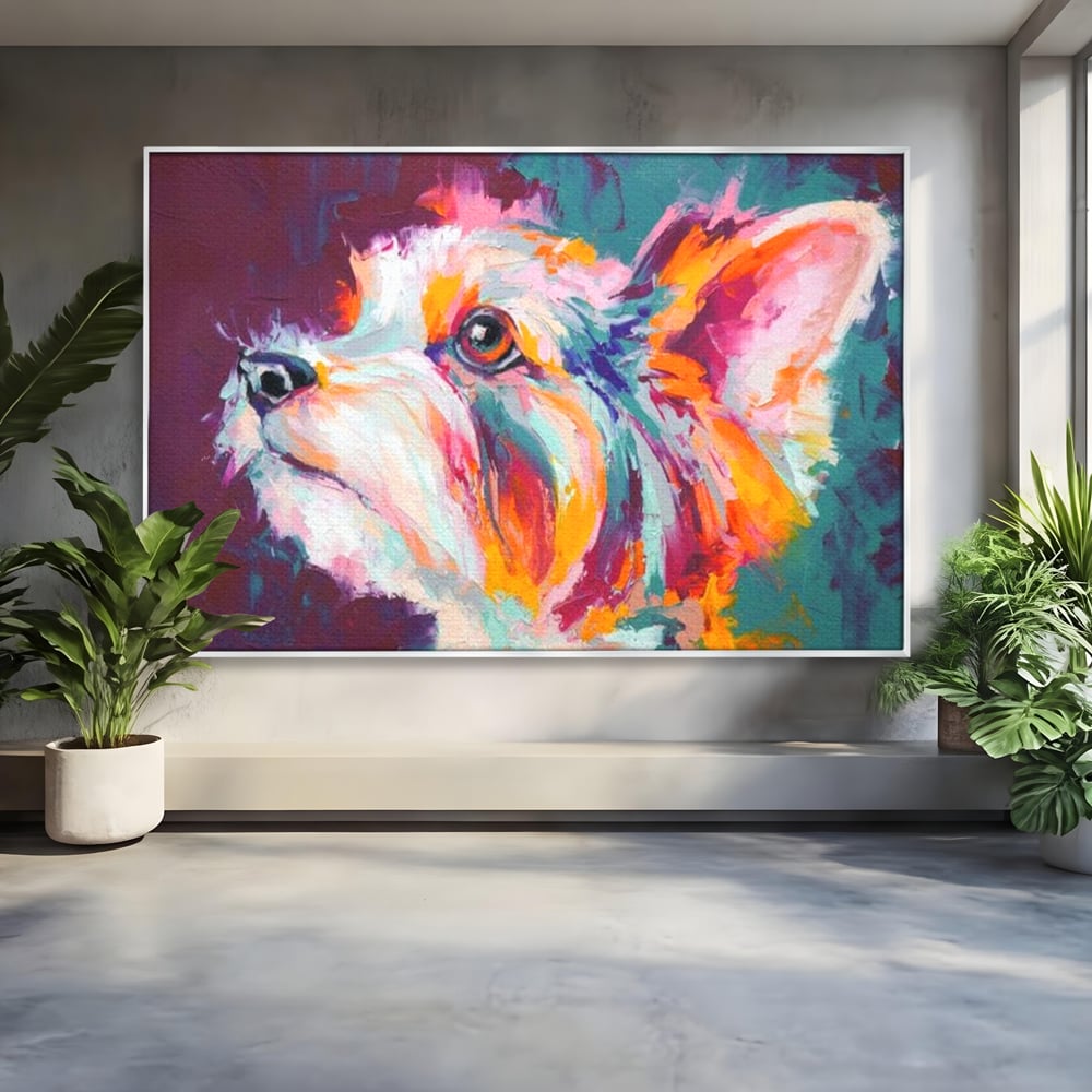 Leinwand Premium Canvas Wandkunst, LuxCanva® M1258, Soul Jucaus, Welpe, Yorkshire, Pastell, Kunst, Abstrakt, Modern, Portrait, Profil, Mehrfarbig, Malerei, Büro, Wohnen, Kinderzimmer