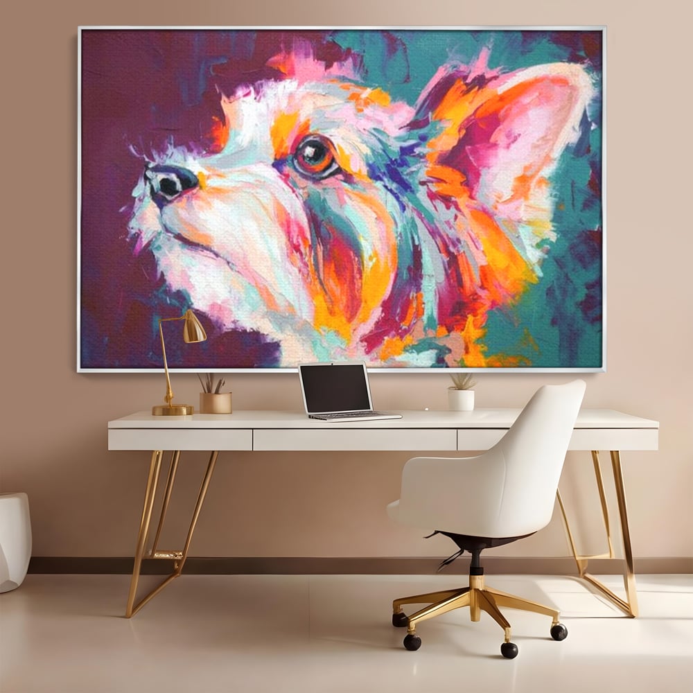Leinwand Premium Canvas Wandkunst, LuxCanva® M1258, Soul Jucaus, Welpe, Yorkshire, Pastell, Kunst, Abstrakt, Modern, Portrait, Profil, Mehrfarbig, Malerei, Büro, Wohnen, Kinderzimmer