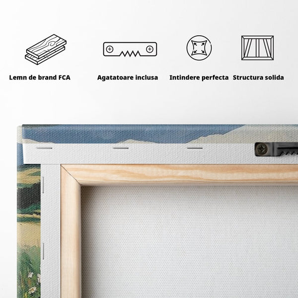 Fotoleinwand Leinwand Premium, LuxCanva® M1259, Frühling auf Rädern, Blumen, Auto, Auto, Landschaft, Berge, Malerei, Welpen, Frühling, Gras, liebenswert, liebenswert, Räder, Freunde, Büro, Wohnen, Wohnzimmer, Kinderzimmer