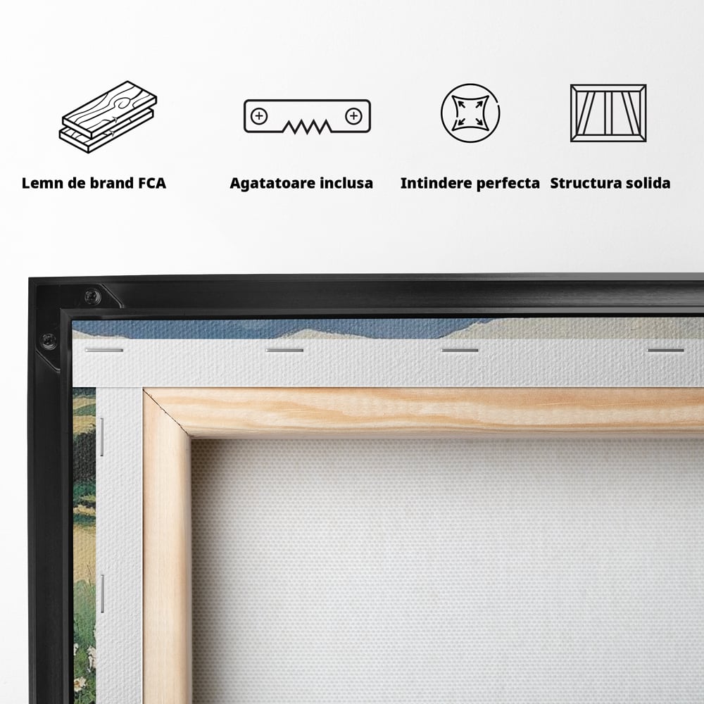 Fotoleinwand Leinwand Premium, LuxCanva® M1259, Frühling auf Rädern, Blumen, Auto, Auto, Landschaft, Berge, Malerei, Welpen, Frühling, Gras, liebenswert, liebenswert, Räder, Freunde, Büro, Wohnen, Wohnzimmer, Kinderzimmer