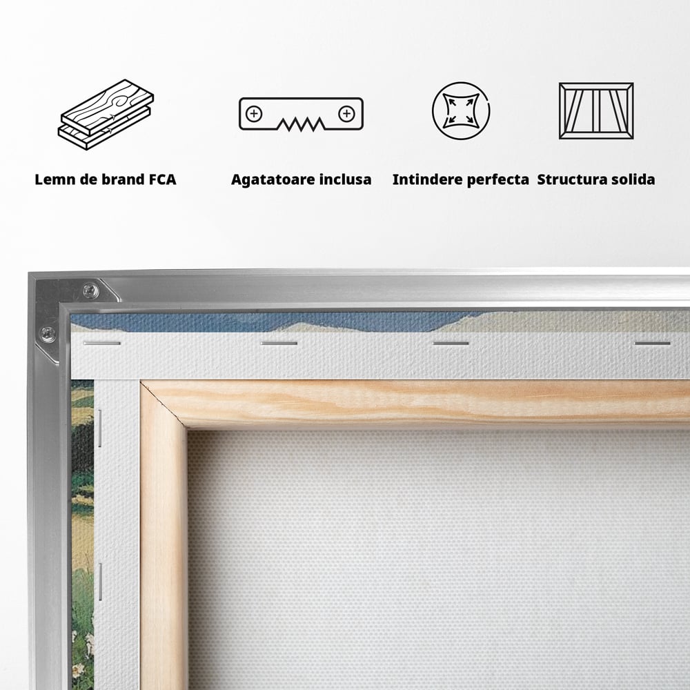 Fotoleinwand Leinwand Premium, LuxCanva® M1259, Frühling auf Rädern, Blumen, Auto, Auto, Landschaft, Berge, Malerei, Welpen, Frühling, Gras, liebenswert, liebenswert, Räder, Freunde, Büro, Wohnen, Wohnzimmer, Kinderzimmer