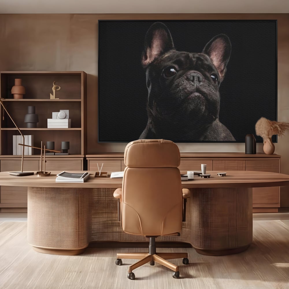 Leinwand Premium Canvas Wandkunst, LuxCanva® M1260, Bulldogge im Schatten, Porträt, Bulldogge, Bulldogge, Hund, Hund, dunkel, kynologisch, Tier, ausdrucksstark, realistisch, Rasse, Büro, Wohnen, Kinderzimmer