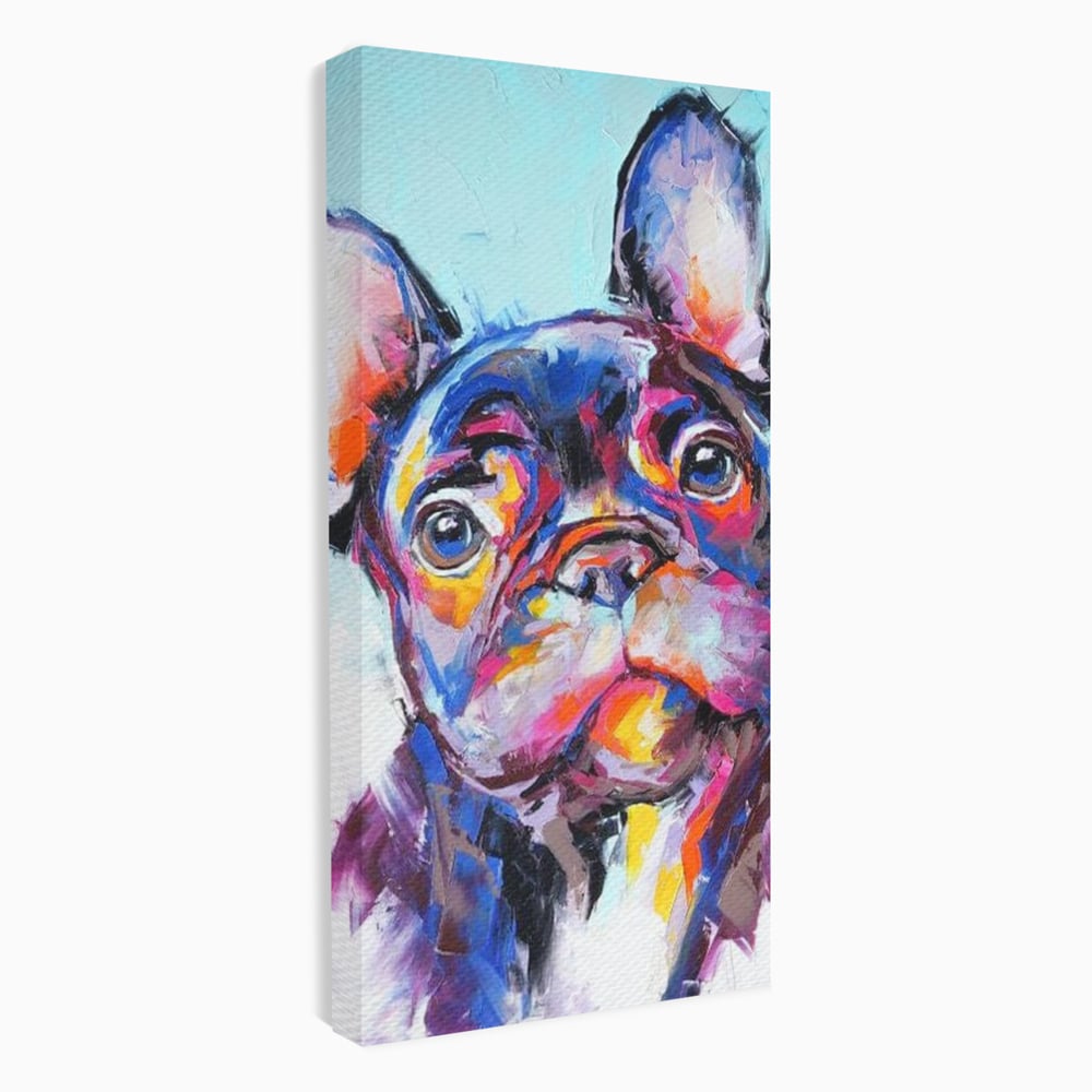 Tablou Canvas Premium, LuxCanva® M1261, Pictat cu Sufletul, Cromatic, Pictura, Arta Moderna, Bulldog, Vesel, Design, Pop Art, Funky, Caine, Urban, Birou, Living, Camera Copil