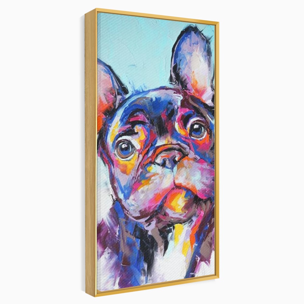 Tablou Canvas Premium, LuxCanva® M1261, Pictat cu Sufletul, Cromatic, Pictura, Arta Moderna, Bulldog, Vesel, Design, Pop Art, Funky, Caine, Urban, Birou, Living, Camera Copil