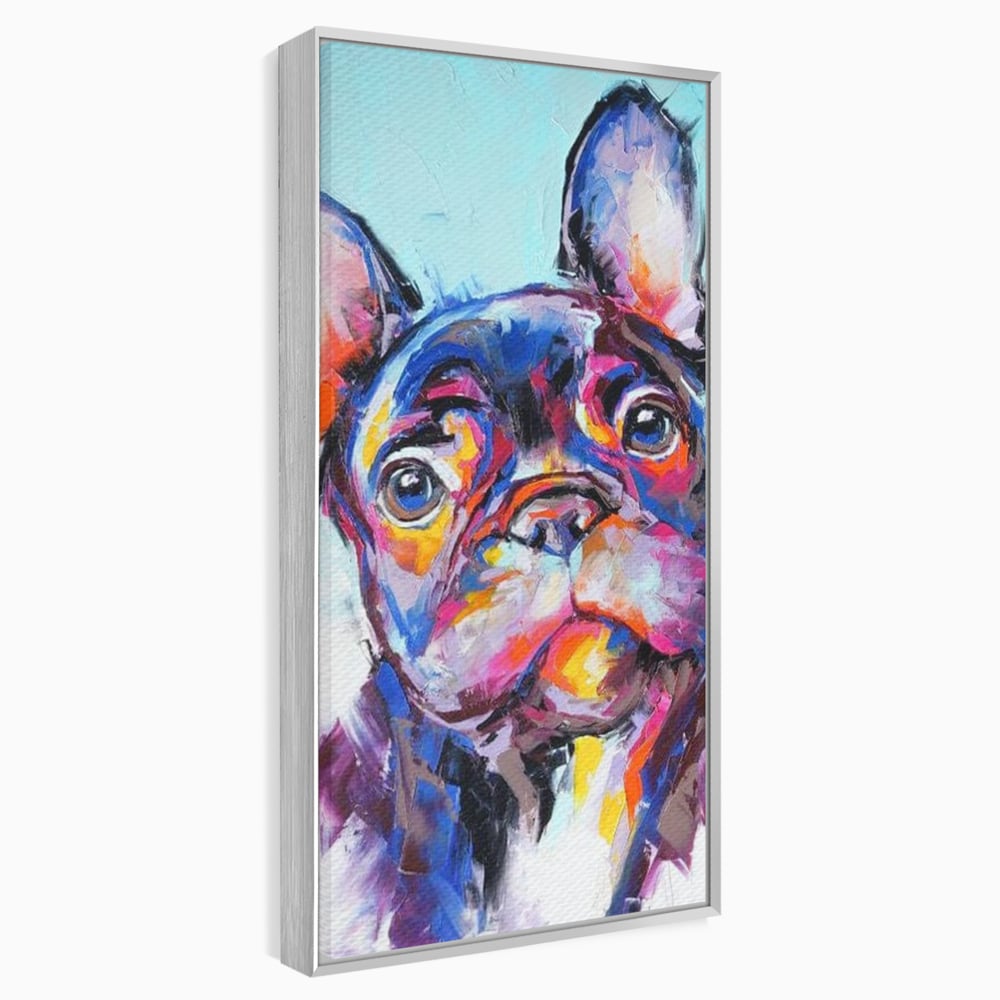 Tablou Canvas Premium, LuxCanva® M1261, Pictat cu Sufletul, Cromatic, Pictura, Arta Moderna, Bulldog, Vesel, Design, Pop Art, Funky, Caine, Urban, Birou, Living, Camera Copil