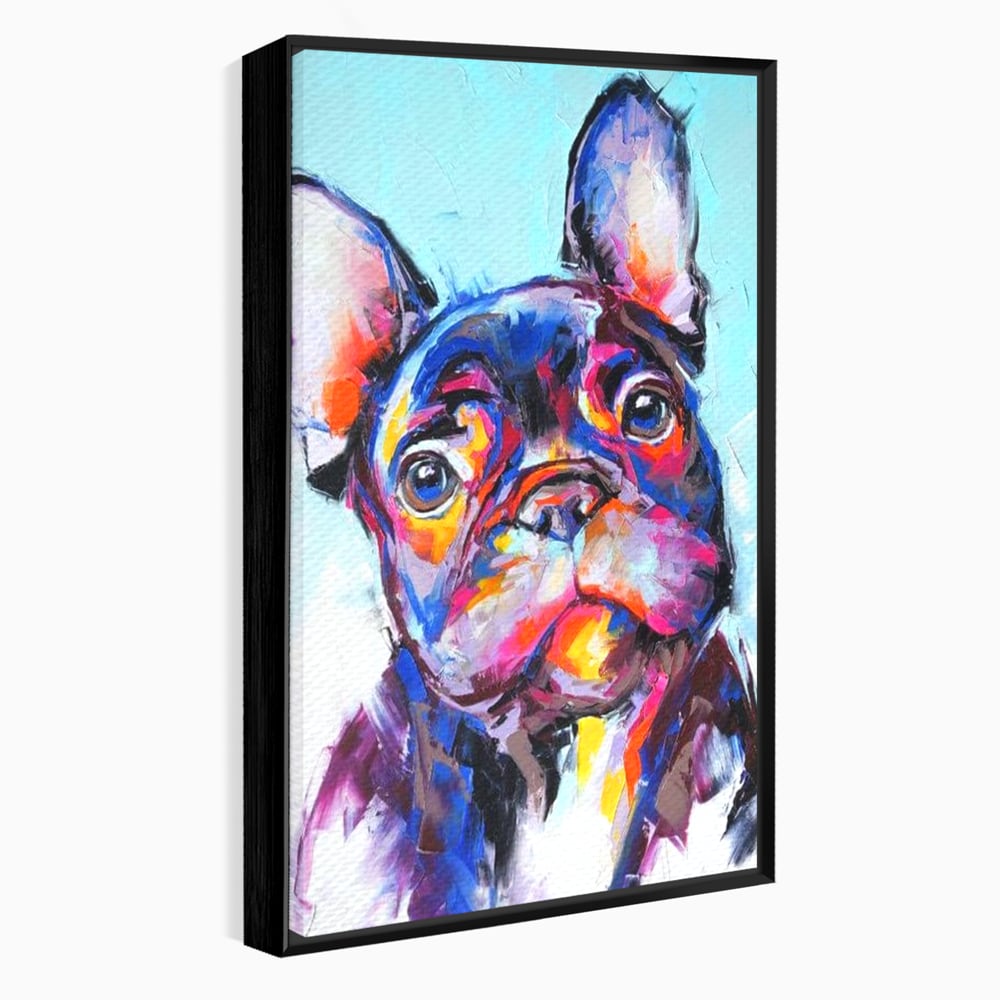 Tablou Canvas Premium, LuxCanva® M1261, Pictat cu Sufletul, Cromatic, Pictura, Arta Moderna, Bulldog, Vesel, Design, Pop Art, Funky, Caine, Urban, Birou, Living, Camera Copil