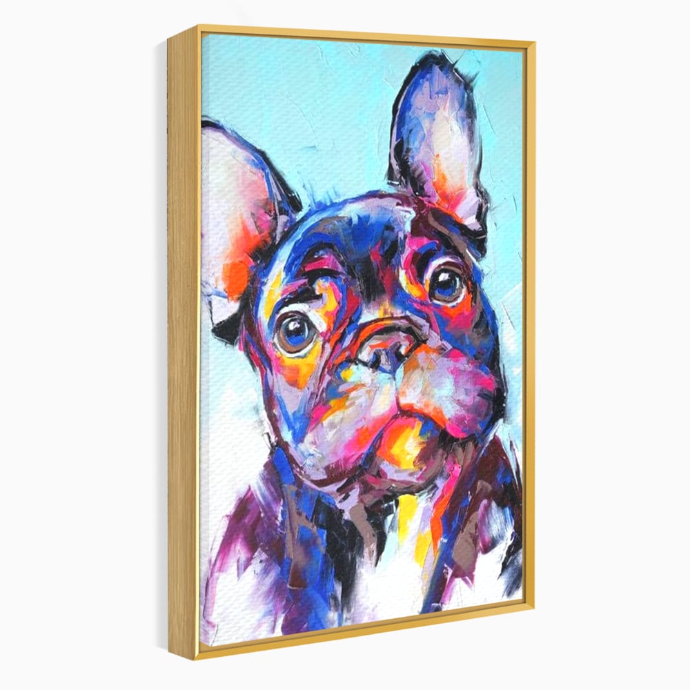 Tablou Canvas Premium, LuxCanva® M1261, Pictat cu Sufletul, Cromatic, Pictura, Arta Moderna, Bulldog, Vesel, Design, Pop Art, Funky, Caine, Urban, Birou, Living, Camera Copil