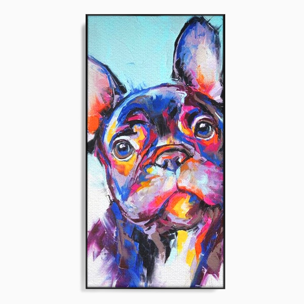 Tablou Canvas Premium, LuxCanva® M1261, Pictat cu Sufletul, Cromatic, Pictura, Arta Moderna, Bulldog, Vesel, Design, Pop Art, Funky, Caine, Urban, Birou, Living, Camera Copil