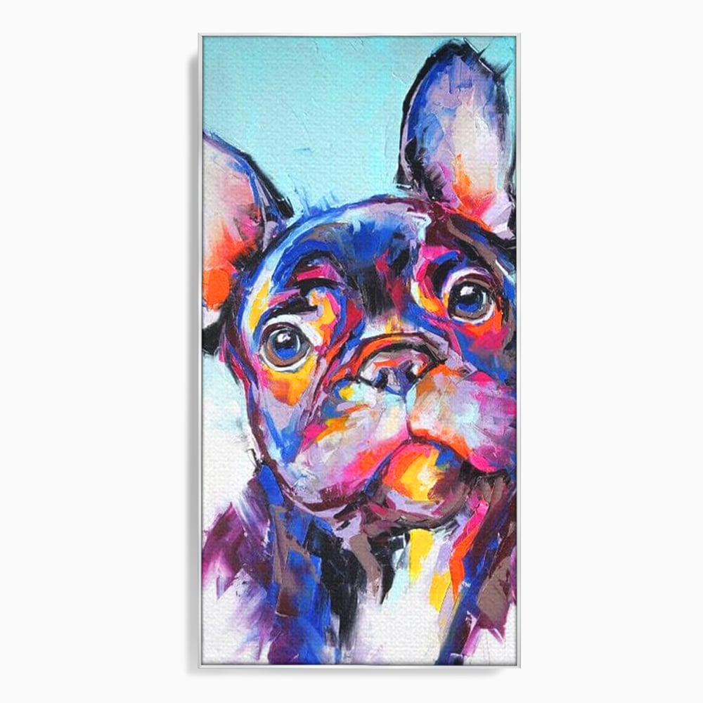 Tablou Canvas Premium, LuxCanva® M1261, Pictat cu Sufletul, Cromatic, Pictura, Arta Moderna, Bulldog, Vesel, Design, Pop Art, Funky, Caine, Urban, Birou, Living, Camera Copil