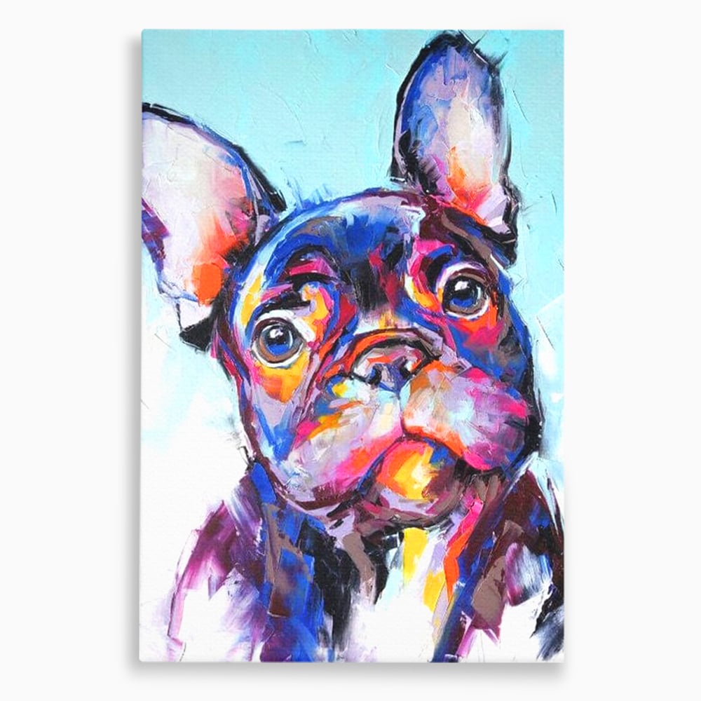 Tablou Canvas Premium, LuxCanva® M1261, Pictat cu Sufletul, Cromatic, Pictura, Arta Moderna, Bulldog, Vesel, Design, Pop Art, Funky, Caine, Urban, Birou, Living, Camera Copil