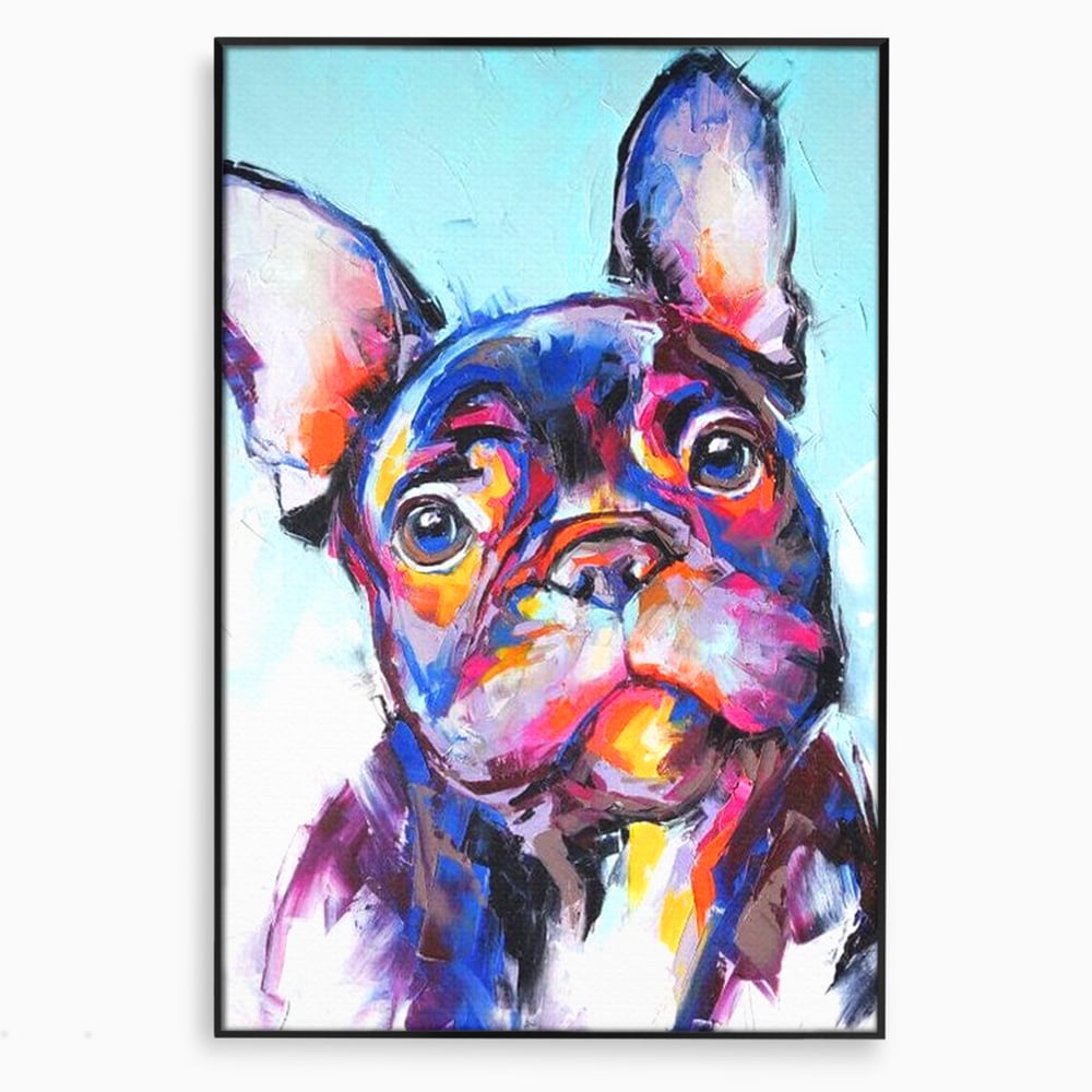 Tablou Canvas Premium, LuxCanva® M1261, Pictat cu Sufletul, Cromatic, Pictura, Arta Moderna, Bulldog, Vesel, Design, Pop Art, Funky, Caine, Urban, Birou, Living, Camera Copil
