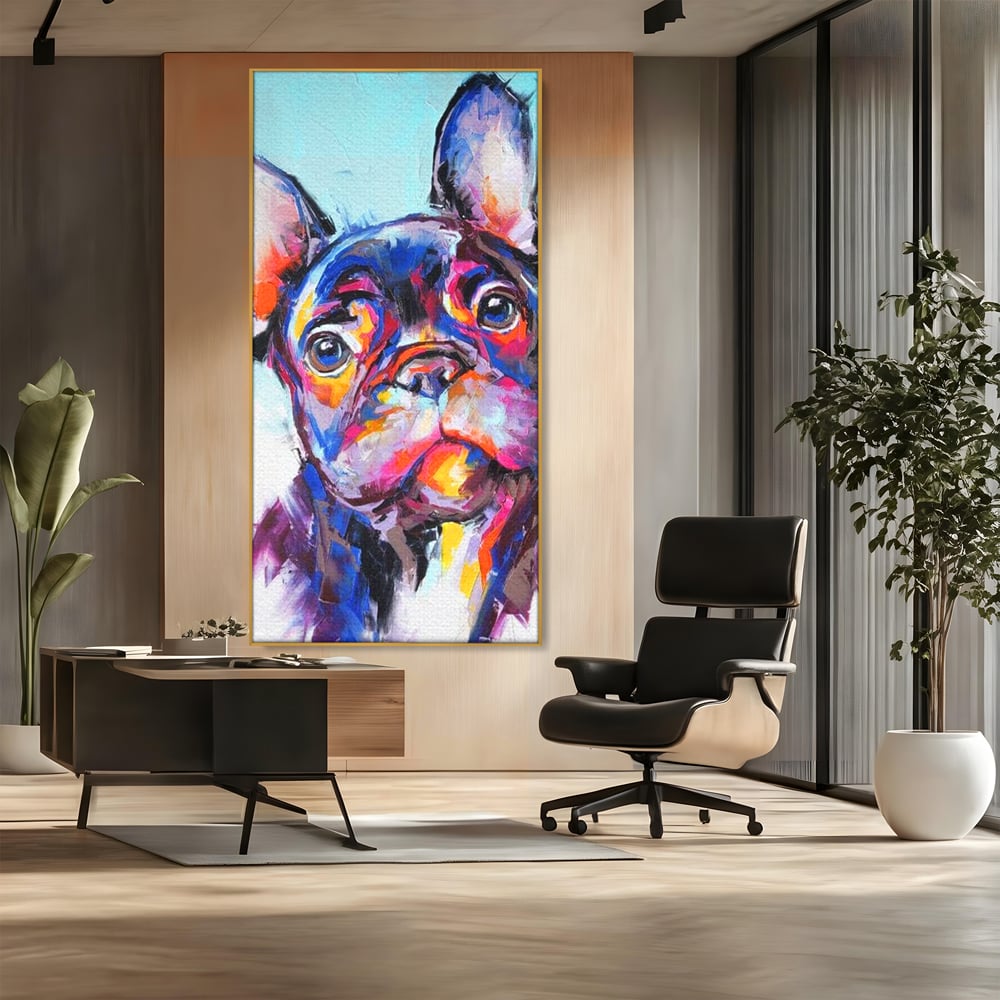 Tablou Canvas Premium, LuxCanva® M1261, Pictat cu Sufletul, Cromatic, Pictura, Arta Moderna, Bulldog, Vesel, Design, Pop Art, Funky, Caine, Urban, Birou, Living, Camera Copil