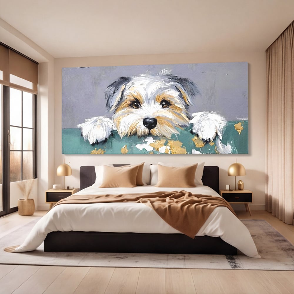 Tablou Canvas Premium, LuxCanva® M1262, Urechiuse la Panda, Yorkshire, Joaca, Curiozitate, Blanita, Simpatic, Privire, Portret, Perete, Pictura, Caine, Birou, Living, Camera Copil