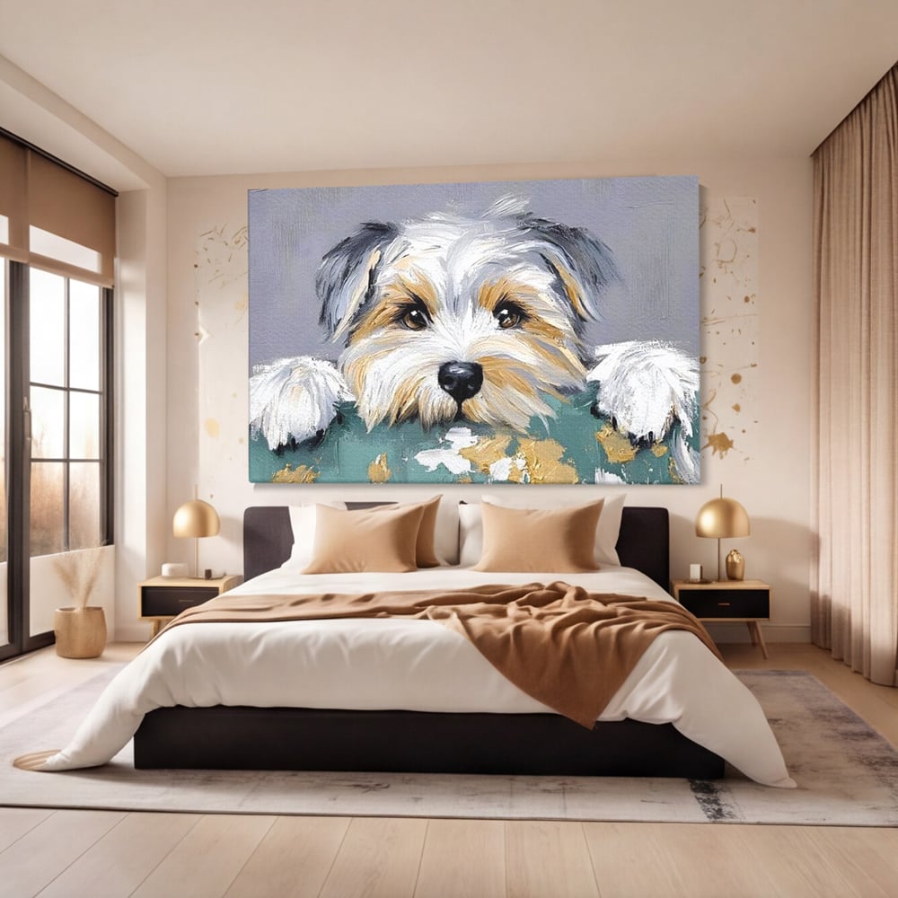 Tablou Canvas Premium, LuxCanva® M1262, Urechiuse la Panda, Yorkshire, Joaca, Curiozitate, Blanita, Simpatic, Privire, Portret, Perete, Pictura, Caine, Birou, Living, Camera Copil