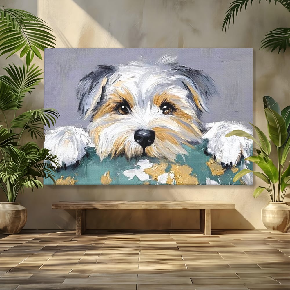 Tablou Canvas Premium, LuxCanva® M1262, Urechiuse la Panda, Yorkshire, Joaca, Curiozitate, Blanita, Simpatic, Privire, Portret, Perete, Pictura, Caine, Birou, Living, Camera Copil