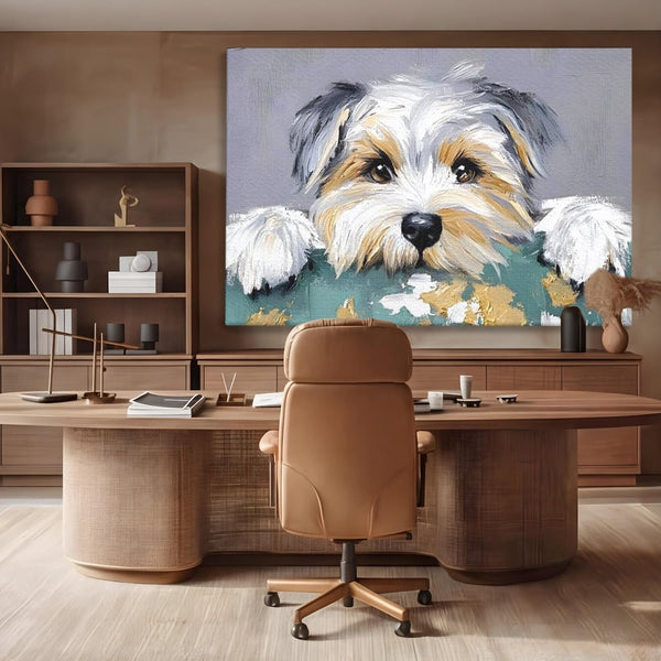 Tablou Canvas Premium, LuxCanva® M1262, Urechiuse la Panda, Yorkshire, Joaca, Curiozitate, Blanita, Simpatic, Privire, Portret, Perete, Pictura, Caine, Birou, Living, Camera Copil