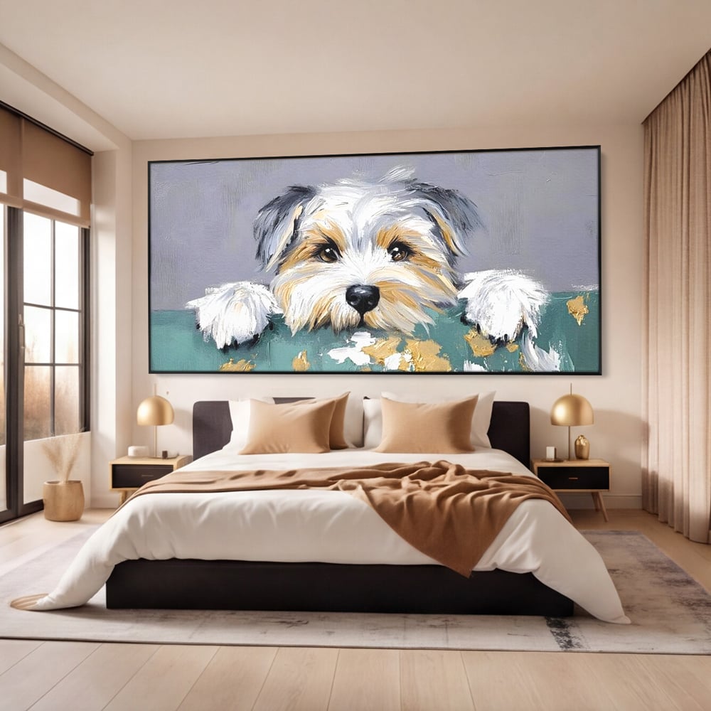 Tablou Canvas Premium, LuxCanva® M1262, Urechiuse la Panda, Yorkshire, Joaca, Curiozitate, Blanita, Simpatic, Privire, Portret, Perete, Pictura, Caine, Birou, Living, Camera Copil