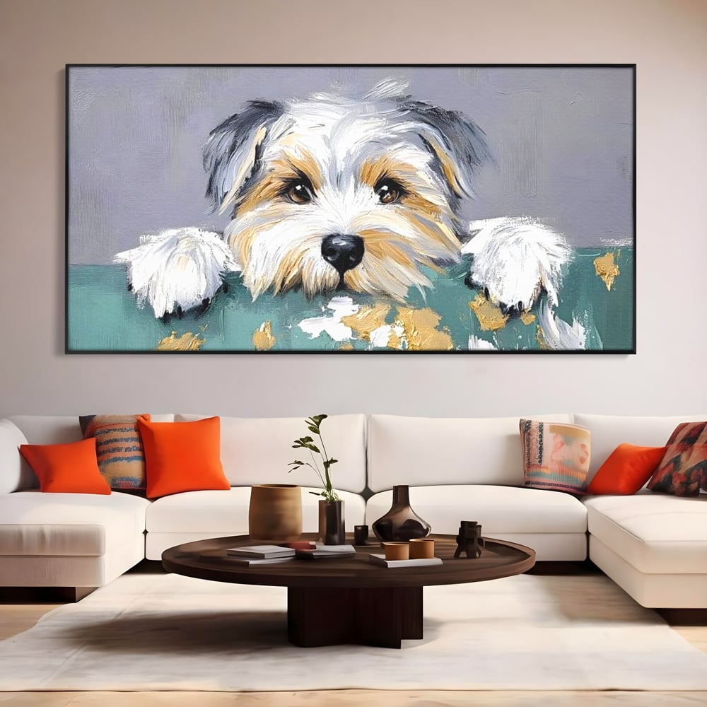 Tablou Canvas Premium, LuxCanva® M1262, Urechiuse la Panda, Yorkshire, Joaca, Curiozitate, Blanita, Simpatic, Privire, Portret, Perete, Pictura, Caine, Birou, Living, Camera Copil
