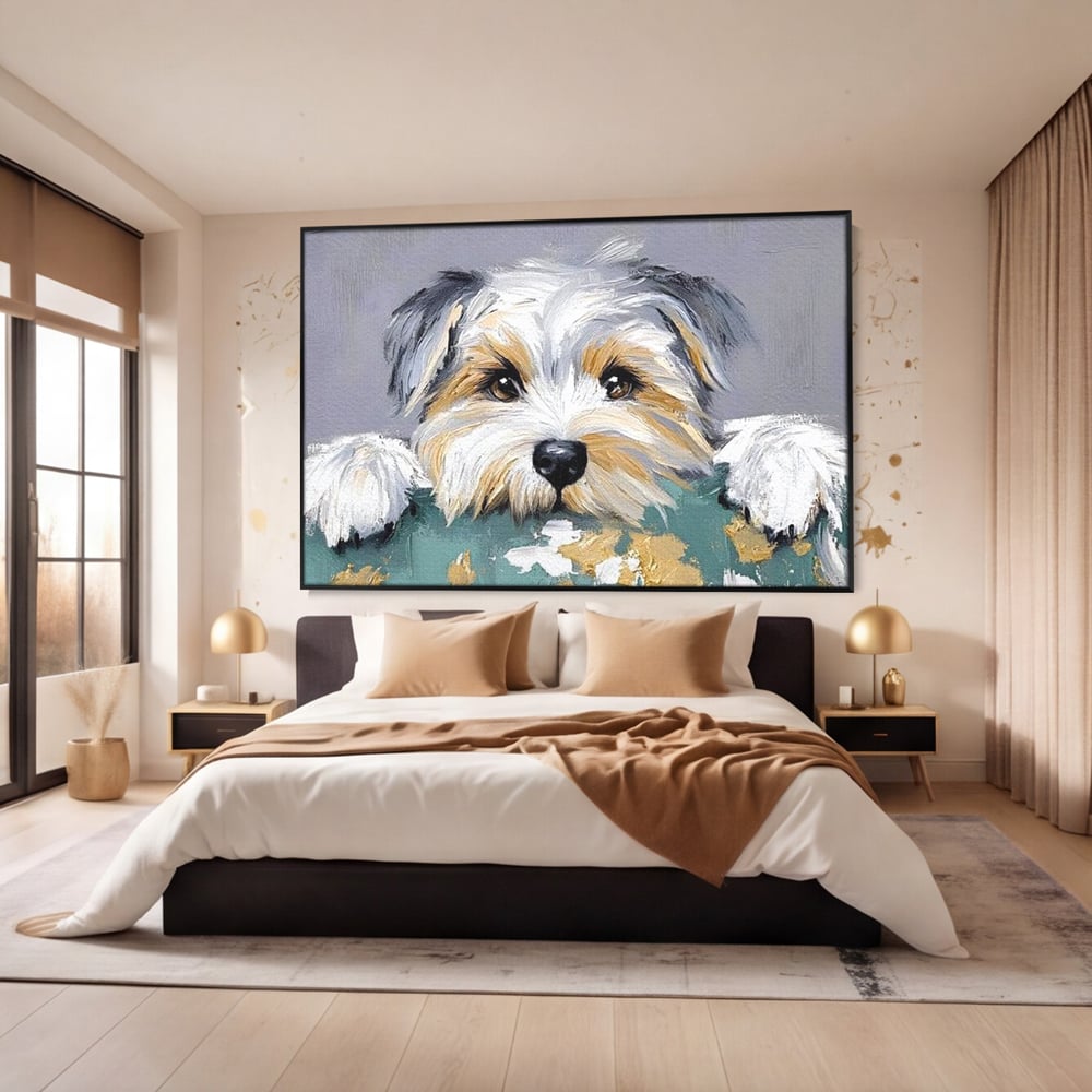 Tablou Canvas Premium, LuxCanva® M1262, Urechiuse la Panda, Yorkshire, Joaca, Curiozitate, Blanita, Simpatic, Privire, Portret, Perete, Pictura, Caine, Birou, Living, Camera Copil