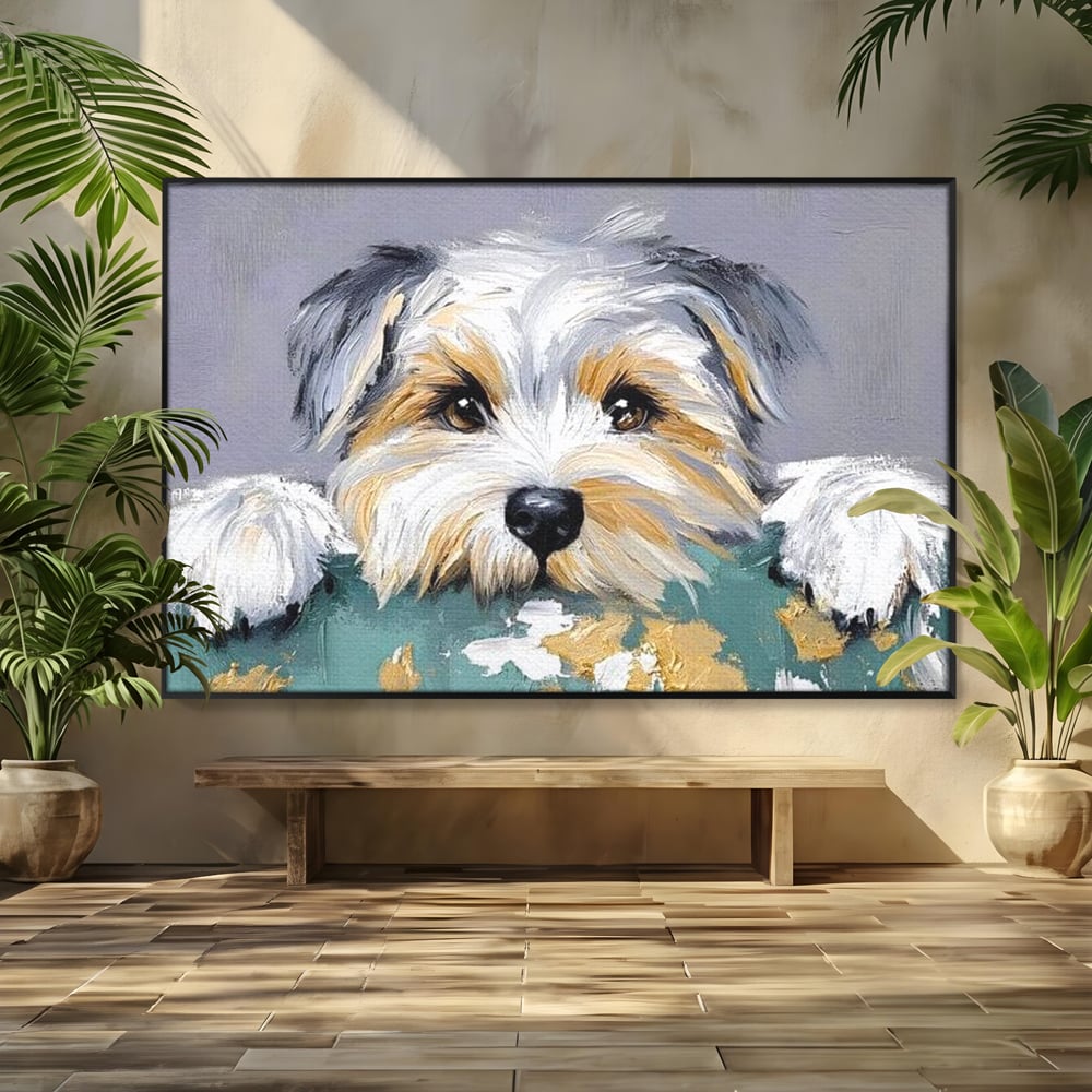 Tablou Canvas Premium, LuxCanva® M1262, Urechiuse la Panda, Yorkshire, Joaca, Curiozitate, Blanita, Simpatic, Privire, Portret, Perete, Pictura, Caine, Birou, Living, Camera Copil