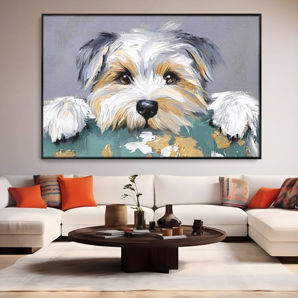 Tablou Canvas Premium, LuxCanva® M1262, Urechiuse la Panda, Yorkshire, Joaca, Curiozitate, Blanita, Simpatic, Privire, Portret, Perete, Pictura, Caine, Birou, Living, Camera Copil